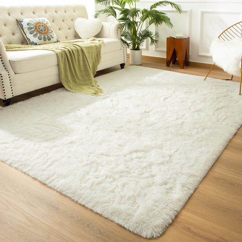 Andecor Soft Fluffy Bedroom Rugs, 5 x 8 Feet Indoor Shaggy Plush Area Rug for Boys Girls Kids Baby College Dorm Living Room Home Decor Floor Carpet, Cream White - Image 3
